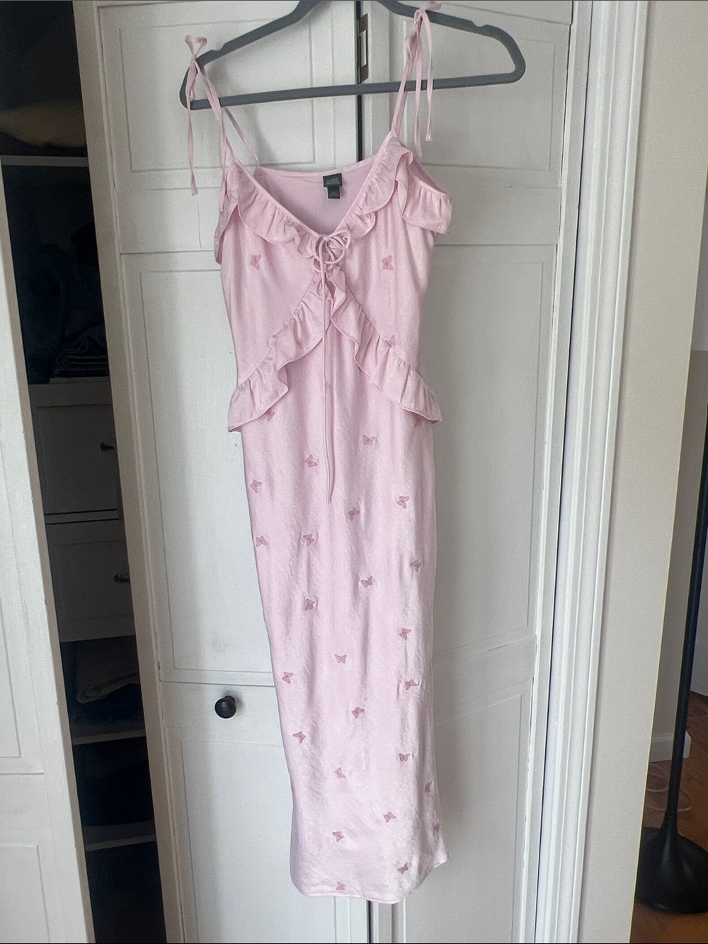 Light Pink Ruffle Tie-Front Maxi Dress
